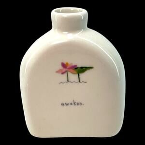 Beth Mueller Awaken Lotus Flower Ceramic Bud Vase Artist Signed Minimalist 2021